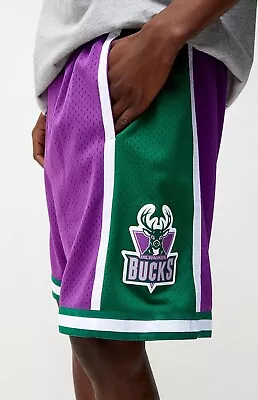 MITCHELL & NESS Milwaukee Bucks 2000 ALLEN Cassell PURPLE GREEN SWINGMAN SHORTS  • $65