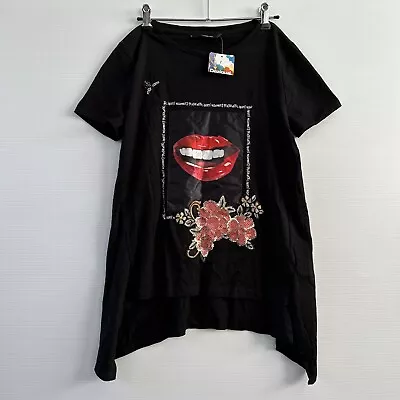 Desigual Top Women's Size M Short Sleeve Longer Style Handkerchief Hem T'shirt • $18.95