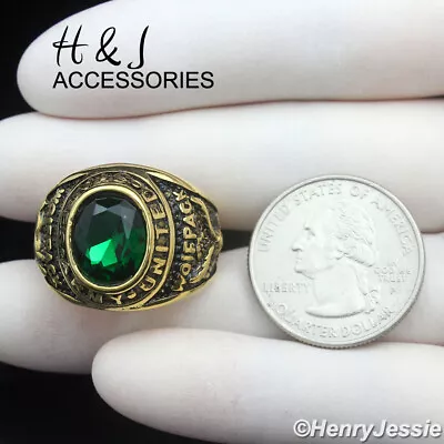 Stainless Steel US Army Military Green Rhinestone Gold/Black Plated Ring*ARG100 • $15.99