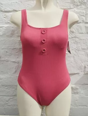 Marks & Spencer M&s Ruby Pink Secret Slimming Square Neck Swimsuit Rrp £29.50 • £12.99