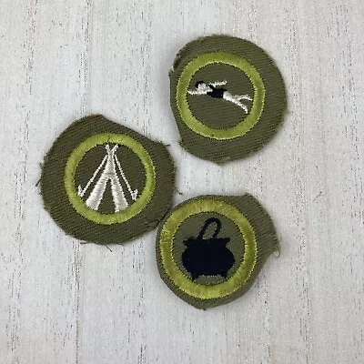 Lot Of 3 Khaki Crimped Merit Badge BSA Swimming Cooking Camping Vintage • $5