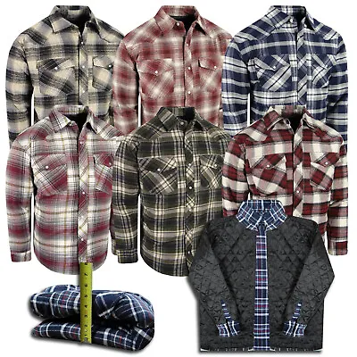 Plaid Flannel Jacket Mens Shirt Fully Quilted Thick 4 Pocket Snap Up Western 1 • $24.95
