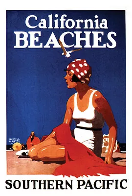 Southern Pacific - California Beaches - Vintage Railroad Travel Poster • $24.99