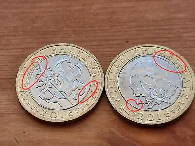 £495 • Buy Shakespeare 2 Pound Coin Error Misprint Rare Macbeth Skull & Rose AND Jester 