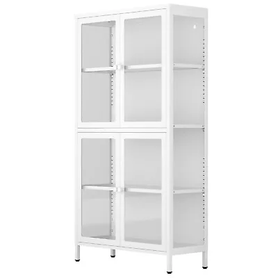Four Glass Door Storage Cabinet Adjustable Shelves Cold-Rolled Steel Sideboard • $311.17