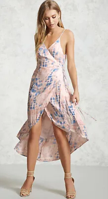 £24 • Buy Pink Blue Tie Dye Wrap High Low Mini Midi Asymmetric Dip Hem Dress 10 12 8 M