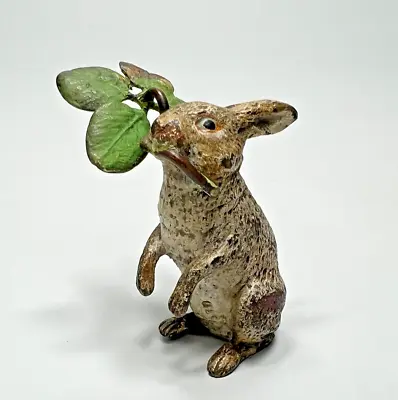 Antique Vienna Cold-painted Bronze Bergman Easter Rabbit W Clover Figure Gesch • $319.50