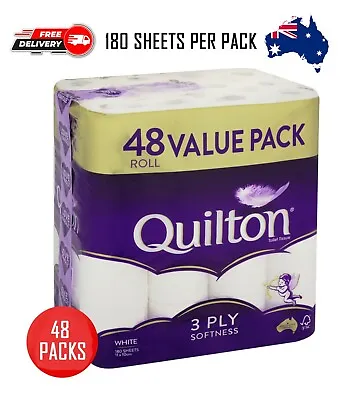 $41.64 • Buy 48 X Quilton Toilet Paper Rolls 3 Ply White Soft Tissue Rolls 180 Sheets Towel 