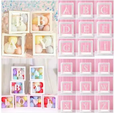 A-Z Baby Shower Décor Gift Box Transparent Balloons Packing DIY Letter Cube UK • £3.45