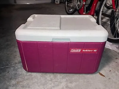 Vintage Coleman KwikServ 40 Cooler Red White Built-in Ruler Fishing Camping USA • $49.99