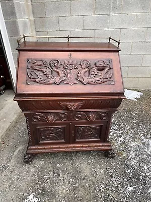 R. J. Horner Carved Mahogany Drop Front Desk • $1950