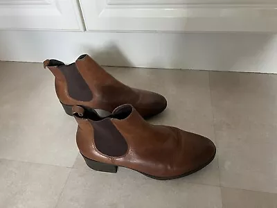 M&S Footglove Tan Leather Chelsea Ankle Boots Wide Fit Size 7 Hardly Worn • £10