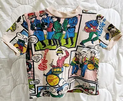 Vtg The Monkees Band Comic ART All Over Crop Top Shirt Sweatshirt XS Or YOUTH • $250.75