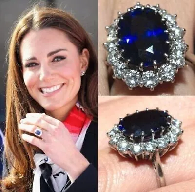 Kate Middleton 7.50 CT Oval Cut Blue Sapphire Halo Celebrity Inspired Ring • £146.68