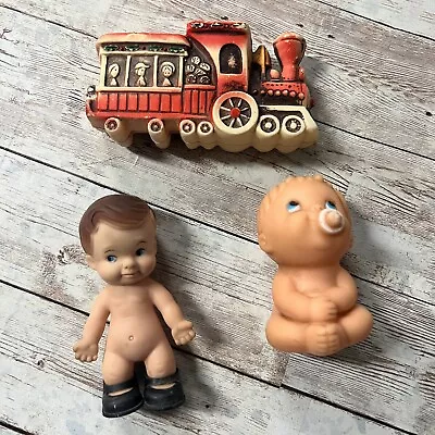 Lot Of 3 Vtg Squishy Toys Peewee Boy Train Baby  50s 60s Soft Plastic Bath Toys • $9.10