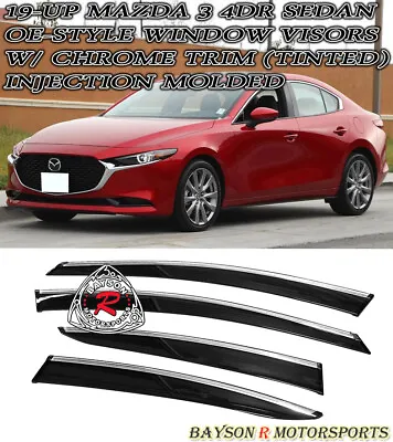 Fits 19-24 Mazda 3 4dr OE-Style Window Rain Guard Visors (Tinted) W/ Chrome Trim • $69.99