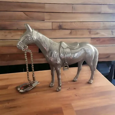 Vintage Stamped Occupied Japan Cast Metal Horse With Saddle Silver Shiny Tone • $45