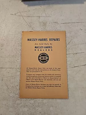 Vintage Massey Harris Repairs Are Sold Only By Massey Harris Dealers Brochure  • $16.10