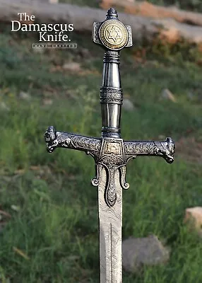 Handmade KING SOLOMON Damascus Steel Sword |Star Of David Replica Sword-Gift • $139.99