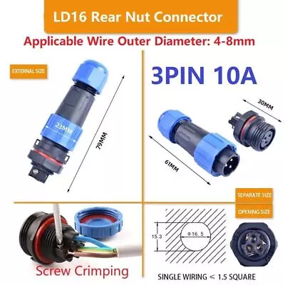 2/3/4PIN No Soldering Screw Crimping LD16 Aviation Connector 250V Plug Socket • £7.18