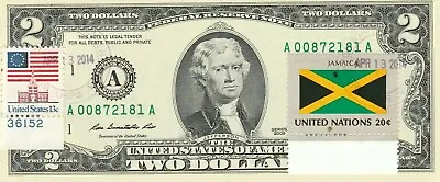 $2 Dollars 2009  Stamp Cancel Flag Of Un From  Jamaica   Value $125 • $125
