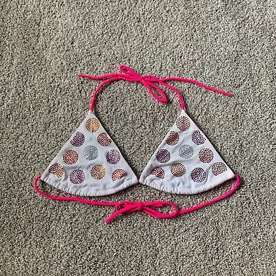 Victoria's Secret Y2K Rhinestone Pink Orange White String Bikini Top Womens L • $12.99