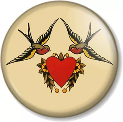 Sailor Jerry Design 1  25mm Pin Button Badge Swallow Heart Tattoo Rockabilly Emo • £0.99