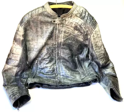 Distressed Leather Motorcycle Jacket W/Shoulder And Elbow Armor XL • $99.99