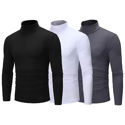 Mens Mock Turtleneck T-Shirt Solid Long Sleeve Pullover Basic Undershirt Tops • $13.67