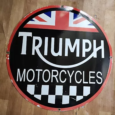 Triumph Motorcycles Porcelain Enamel Sign 30 Inches Round • $100