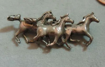 Sterling Silver Equestrian Horse Mustang Running Horses Pin Brooch CL 51 • $40.49