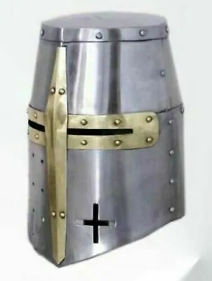 Medieval Knight Armor Crusader Viking Templar Helmet Helm W/ Mason's Brass Cross • $64.12