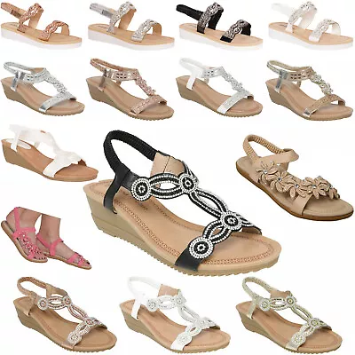 £13.99 • Buy Womens Ladies Sandals Sling Back Gladiator Mid Low Wedge Summer Beach Shoes Size