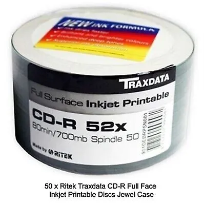 Ritek Traxdata CD-R Full Face 52x 700MB Inkjet Printable Discs In Shrinks LOT • £18.95