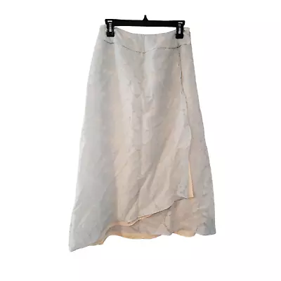 J Jill Nwt Vintage Skirt Womens Size 6 Linen Blend Blue Cream Faux Wrap • $19.97