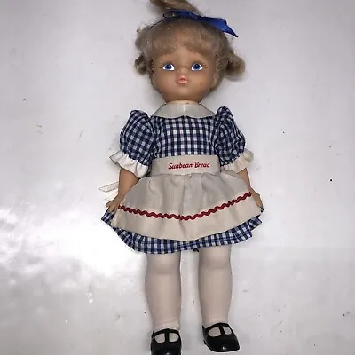 Vintage Miss Sunbeam Doll Horsman 13  1970 Blonde Blue Eyes Dress Apron Tights • $7.88