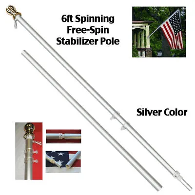 6ft Aluminum Spinning Tangle Free Stabilizer Flag Pole Silver Gold Ball  • $17.76