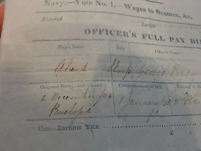 HMS Alert (1835) Acting Surgeons WAGE SLIP  1845 GEORGE PIZEY Signed By CAPTAIN • £59.99