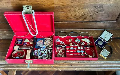 Antique Jewellery Box With Contents Silver+gold+pearl+rolled Gold+++  • £0.99