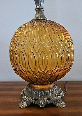 Vintage Mid-Century Golden Glass Globe Lamp 1971 L & L WMC Amber Diamond.  • $92.95
