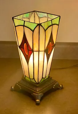 Vintage Metal Frame Stained Glass Arts & Crafts Prairie Style Table Lamp 11  VGC • $88.88