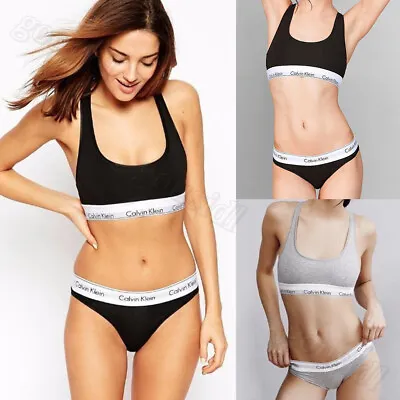 Calvin Klein Cotton Stretch Women CK Bralette Bra&Thong Sets Underwear S-XL UK • £12.59