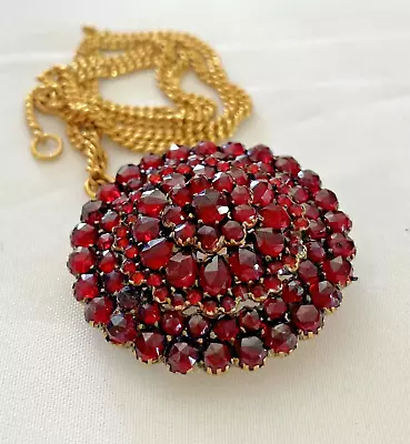 Victorian Bohemian Garnet Pendant Necklace And Brooch Belle Epoque • $199