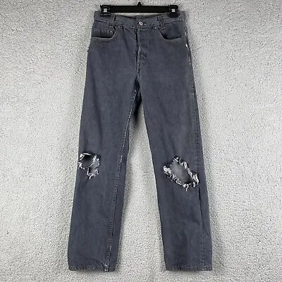 Levis Mens Straight Leg Jeans Distressed Mid Rise Blue Grey Button Fly 30x30 • $14.99