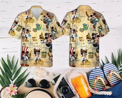 Mickey Mouse Pirates Short Sleeve Button Hawaiian Shirt • $19.25