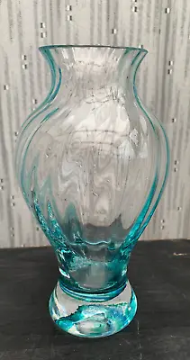 8  Hand Blown Dartington Ripple Art Glass Flower Vase Blue & Jade Green Swirl • £10