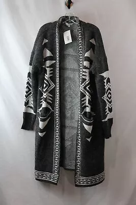 NWT Davi & Dani Women's Gray/White Tribal Print Open Duster Cardigan Sz L • $9.99