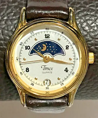 Vintage Timex Quartz Sun/ Moon Phase Date Ladies Petite Dress Watch. Works • $99.99