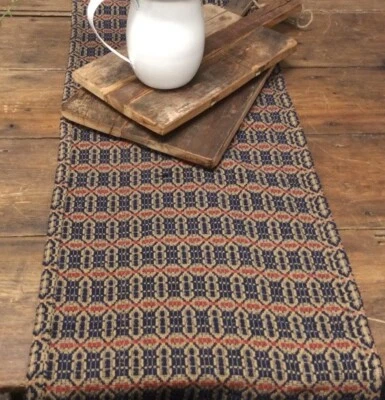 $15.90 • Buy New Primitive Americana RED NAVY COVERLET TABLE RUNNER Woven Topper 56 