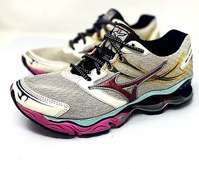 Womens Mizuno Wave Creation 14 White Pink Light Blue Running Sneakers Shoes  7.5 • $49